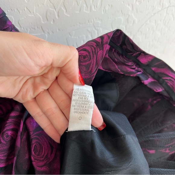 Theia Dress Pink Purple Halter Flare Skirt Floral Shiny Designer Party - Picture 8 of 12